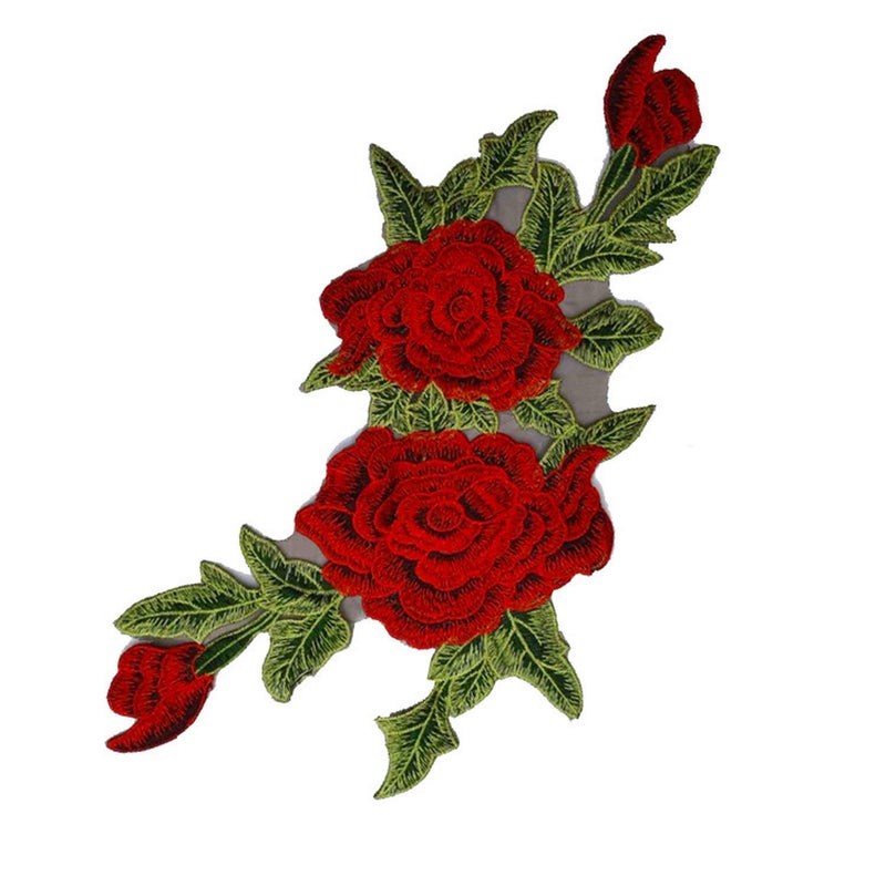 TATEELY Red Rose Cloth Paste Embroidered Sewing On Patch Ornaments Flower Stickers for Clothes Badges Sewing Fabric Applique Accessory 2 Pcs (Style 1 red) - Image 5